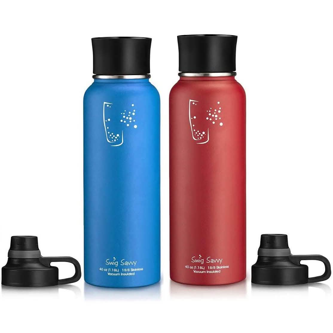 2-Pack: Stainless Steel Wide Mouth Insulated Water Bottle with Interchangeable Caps by DailySale