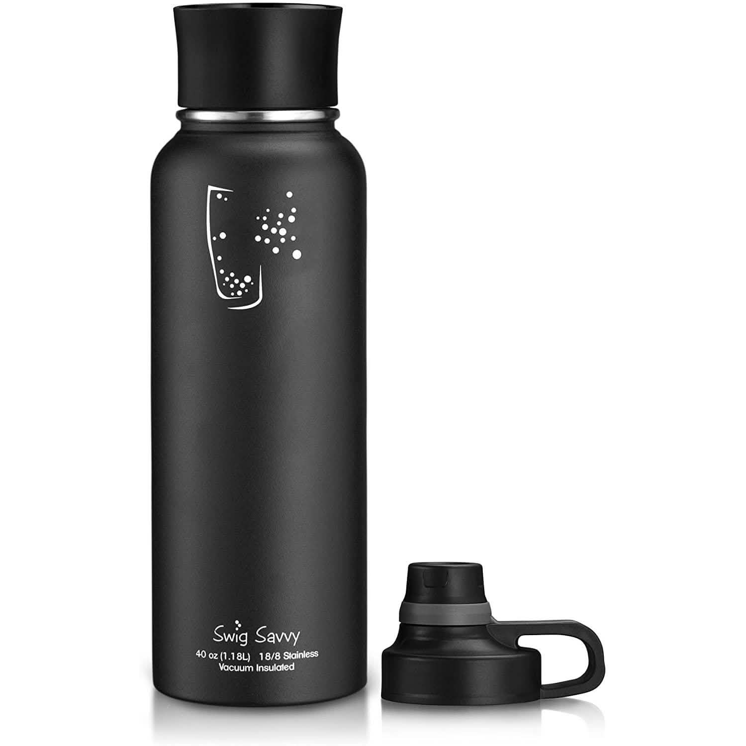 2-Pack: Stainless Steel Wide Mouth Insulated Water Bottle with Interchangeable Caps by DailySale