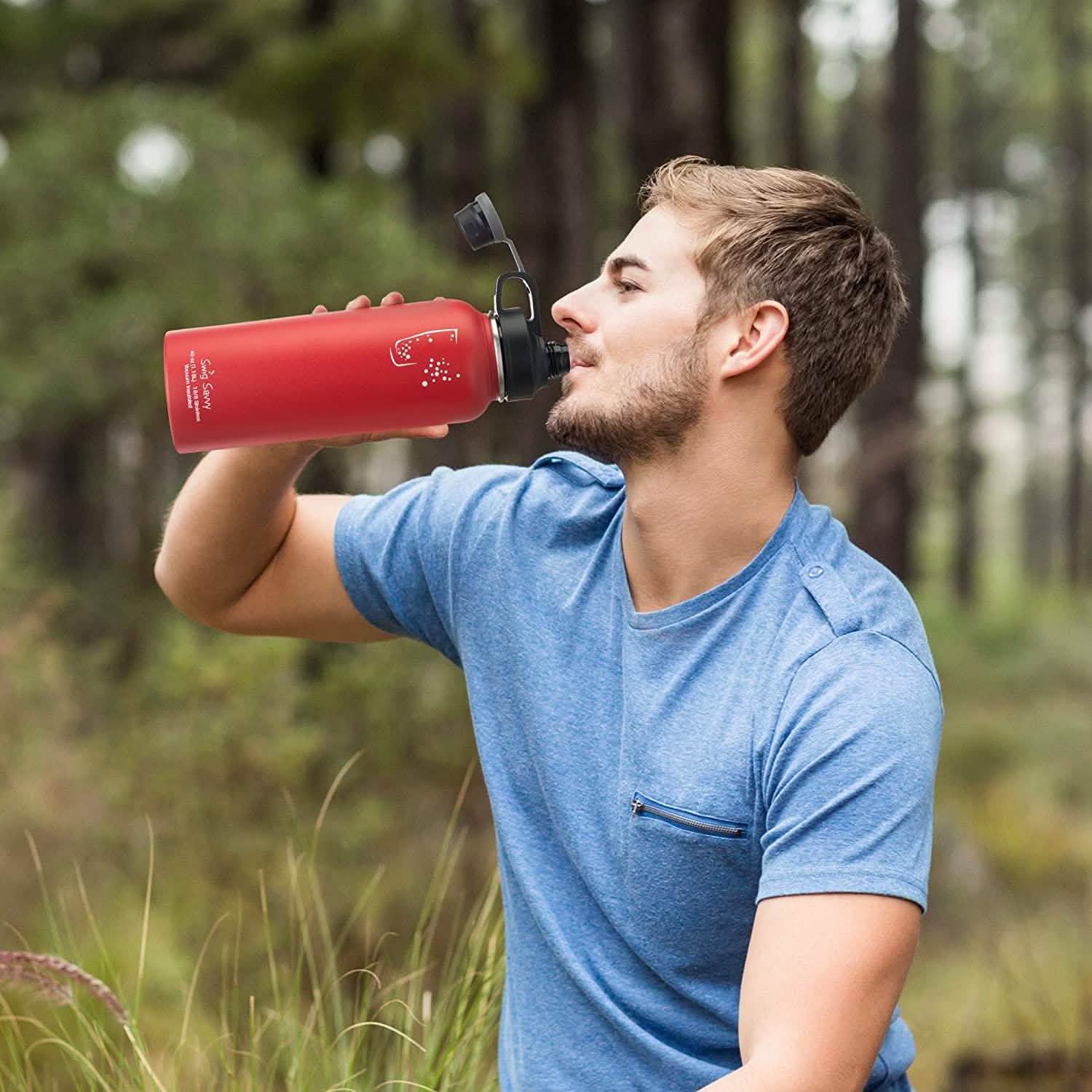 2-Pack: Stainless Steel Wide Mouth Insulated Water Bottle with Interchangeable Caps by DailySale