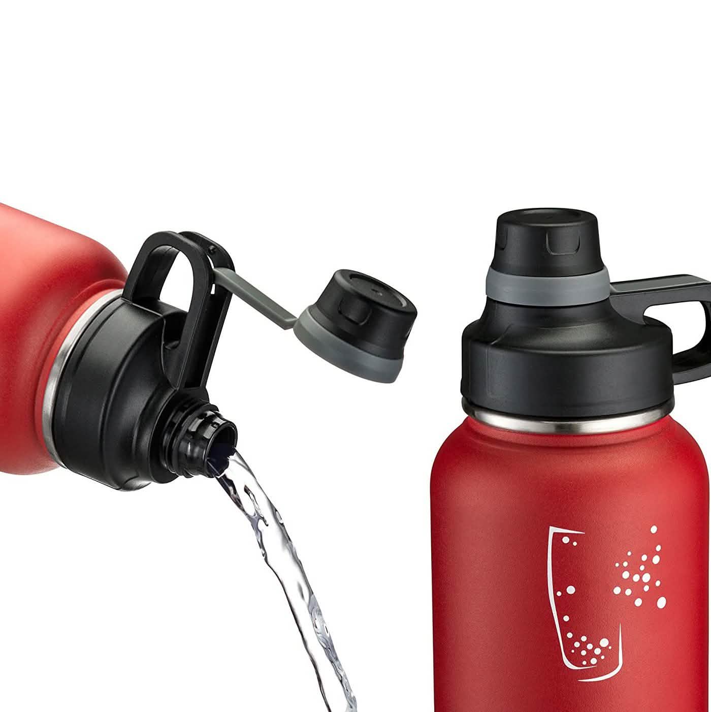 2-Pack: Stainless Steel Wide Mouth Insulated Water Bottle with Interchangeable Caps by DailySale