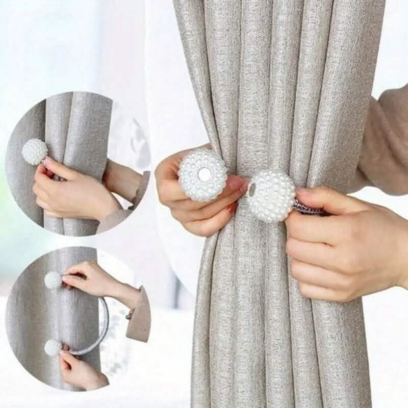 2-Pieces: Magnetic Curtain Tiebacks with Faux Pearls by DailySale