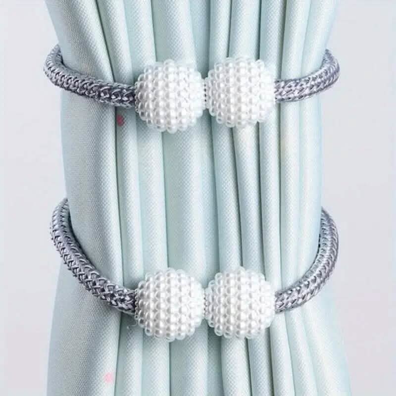 2-Pieces: Magnetic Curtain Tiebacks with Faux Pearls by DailySale