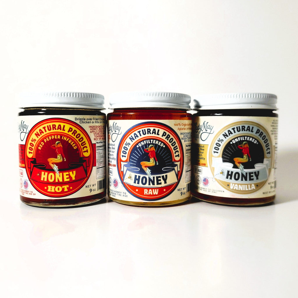 Honey Trio 3-Pack Gift Set - Raw, Hot & Vanilla Honey | Small Batch Farm Grown | Lady May by The Lady May