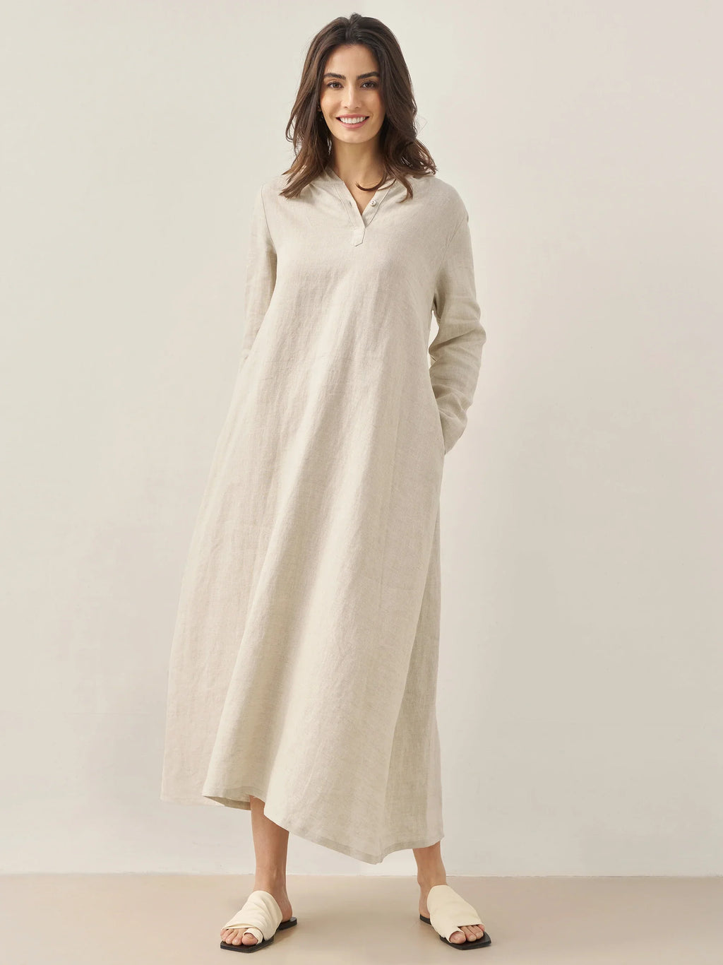 100% Linen Hooded Pullover Maxi Dress REBECCA by LINTICO