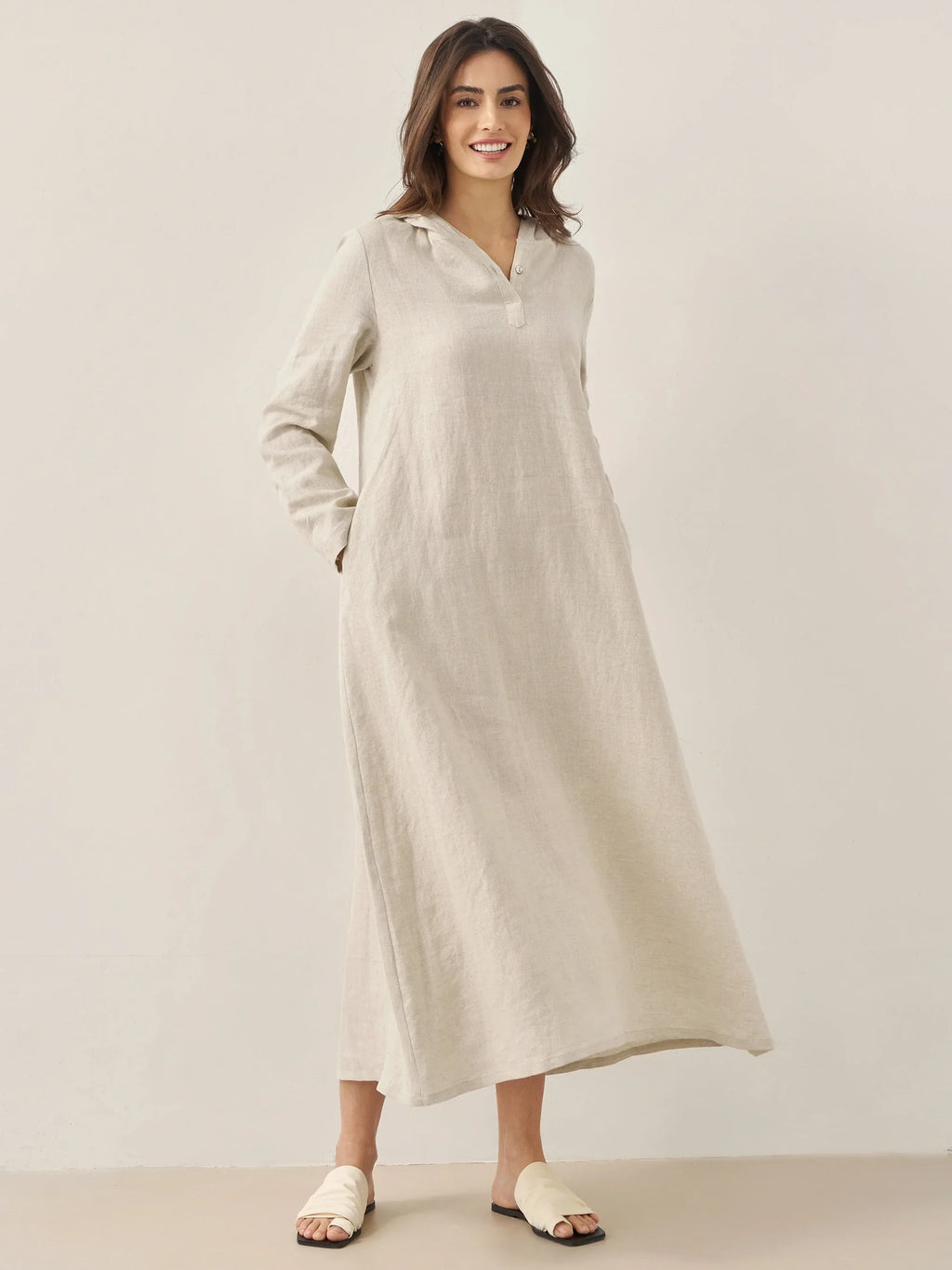 100% Linen Hooded Pullover Maxi Dress REBECCA by LINTICO
