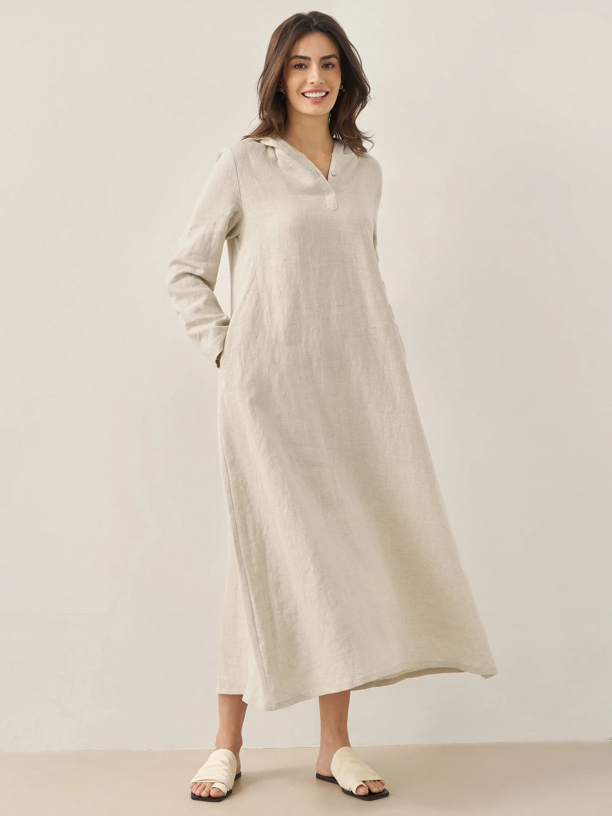 100% Linen Hooded Pullover Maxi Dress REBECCA by LINTICO