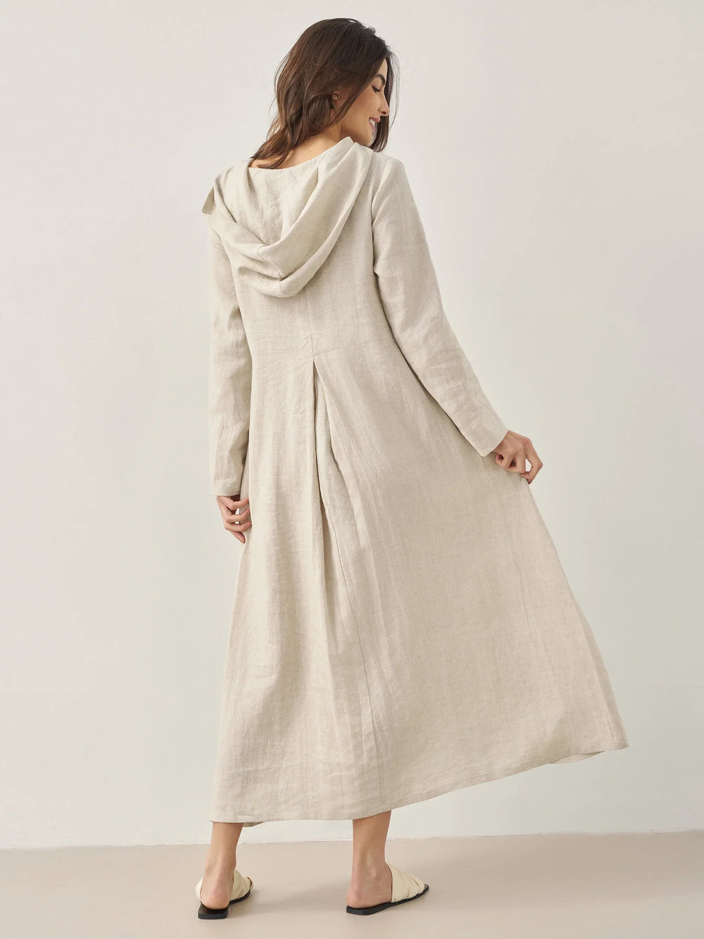 100% Linen Hooded Pullover Maxi Dress REBECCA by LINTICO