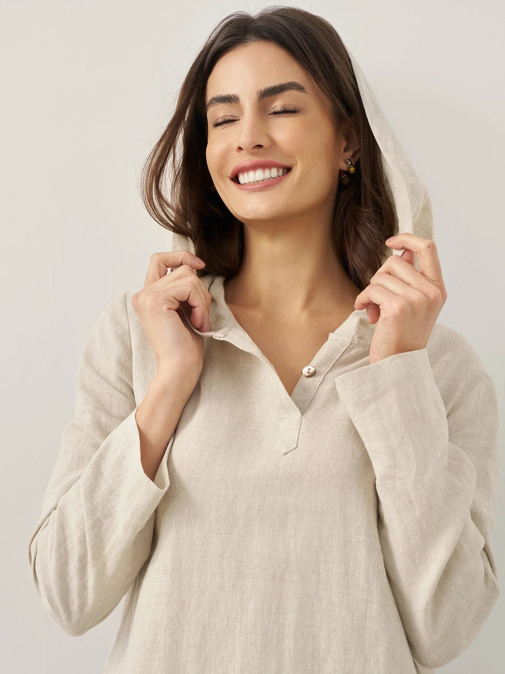 100% Linen Hooded Pullover Maxi Dress REBECCA by LINTICO