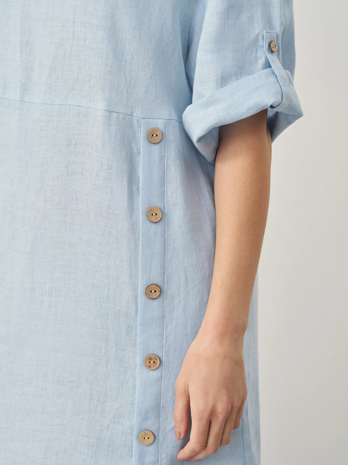 100% Linen Round Neck Button Detail Midi Dress JELENA by LINTICO
