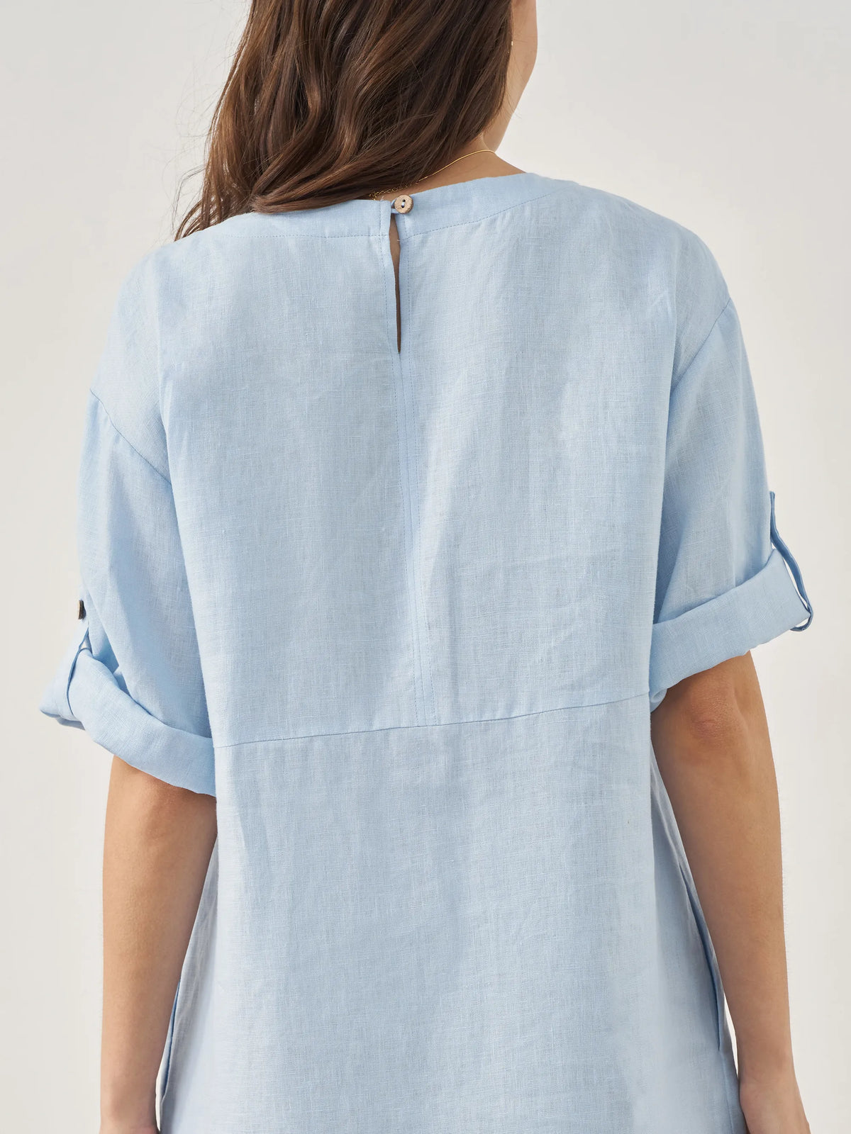 100% Linen Round Neck Button Detail Midi Dress JELENA by LINTICO
