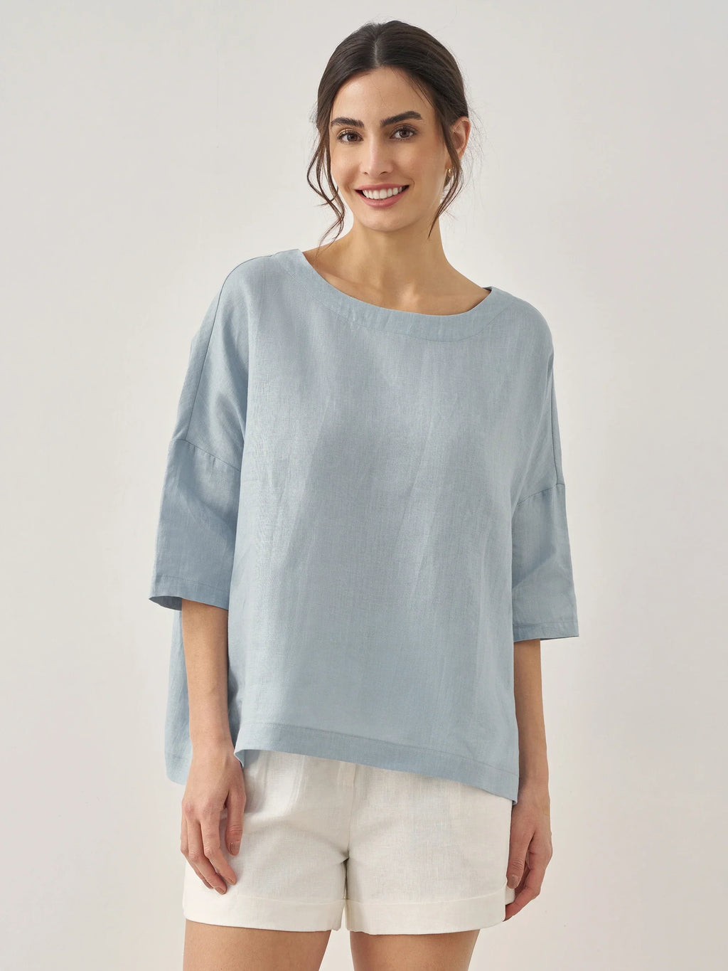 100% Linen Boatneck 3/4 Length Sleeve Top AURORA by LINTICO