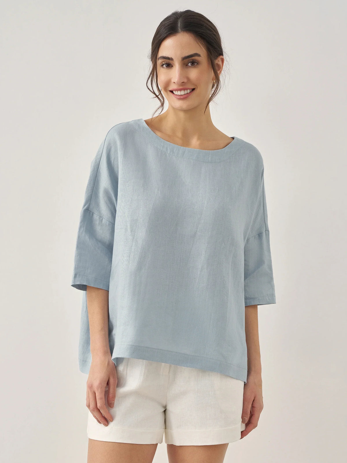 100% Linen Boatneck 3/4 Length Sleeve Top AURORA by LINTICO