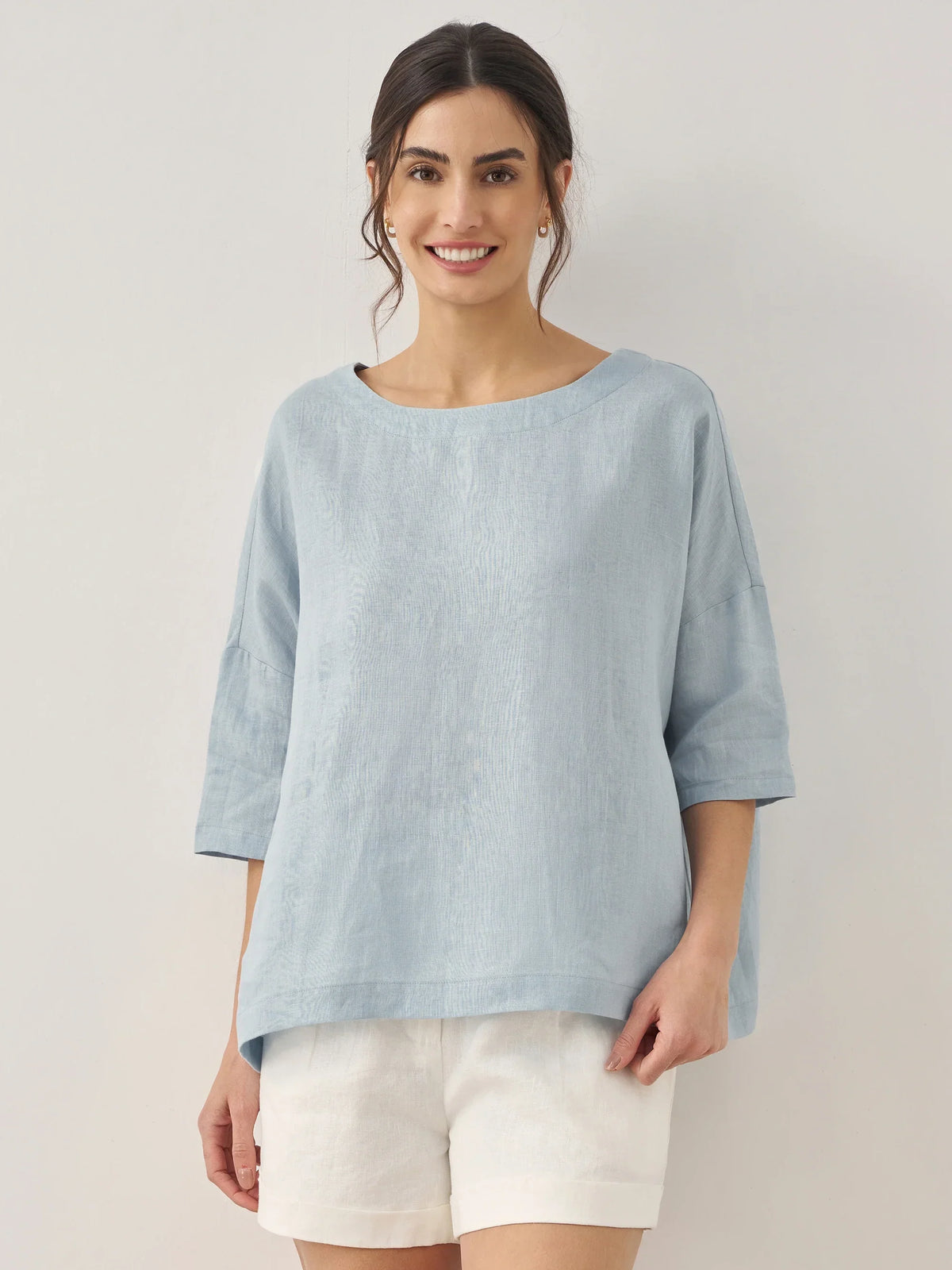 100% Linen Boatneck 3/4 Length Sleeve Top AURORA by LINTICO