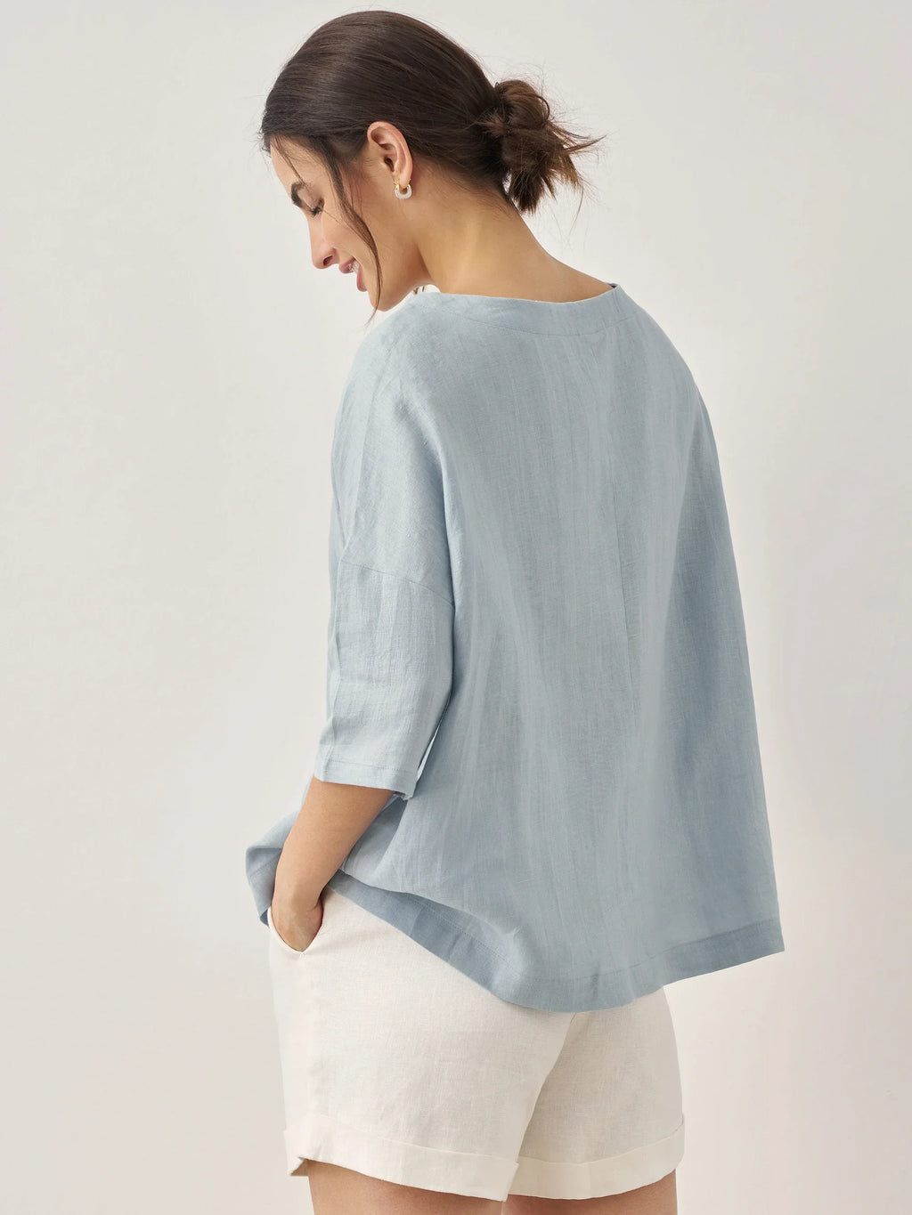 100% Linen Boatneck 3/4 Length Sleeve Top AURORA by LINTICO