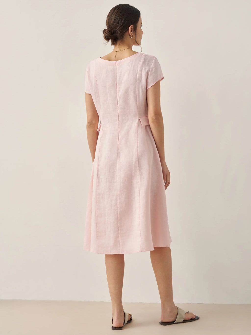 100% Linen Natural Summer V-Neck Dress ALEXA by LINTICO