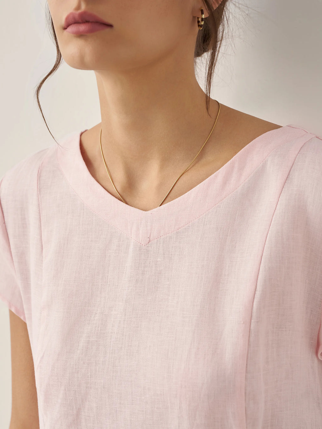 100% Linen Natural Summer V-Neck Dress ALEXA by LINTICO