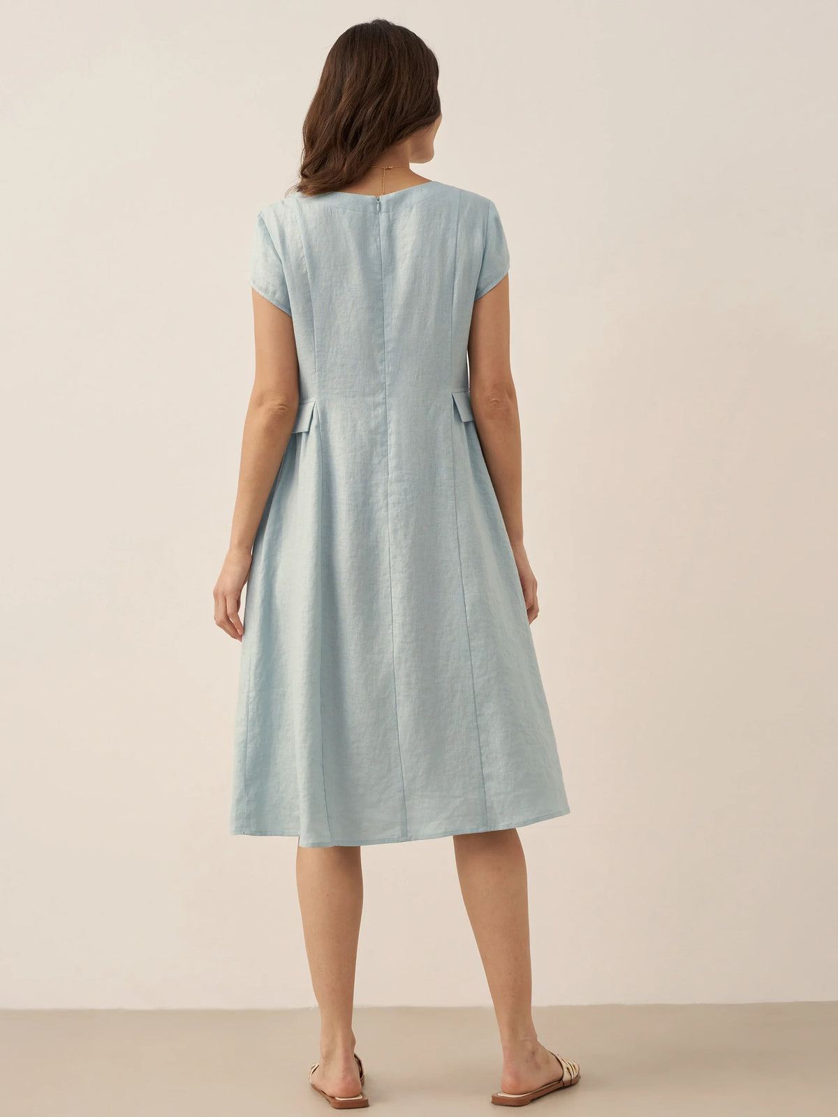 100% Linen Natural Summer V-Neck Dress ALEXA by LINTICO