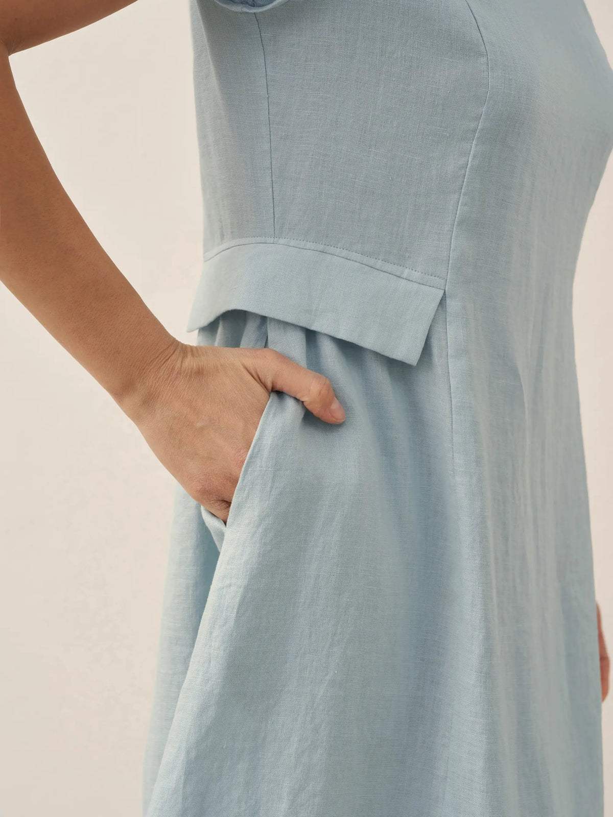 100% Linen Natural Summer V-Neck Dress ALEXA by LINTICO