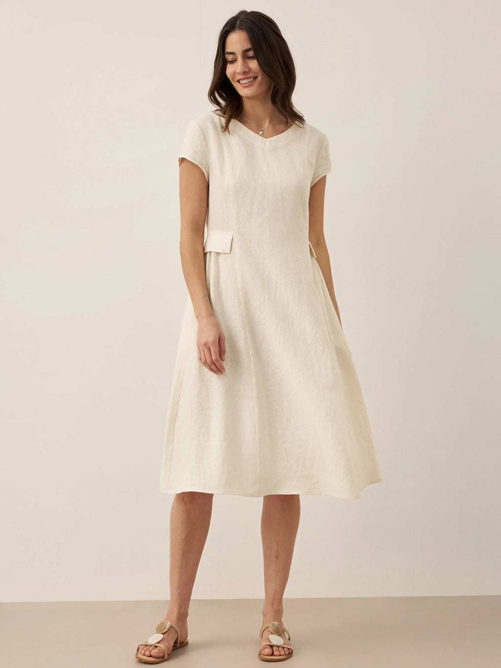 100% Linen Natural Summer V-Neck Dress ALEXA by LINTICO