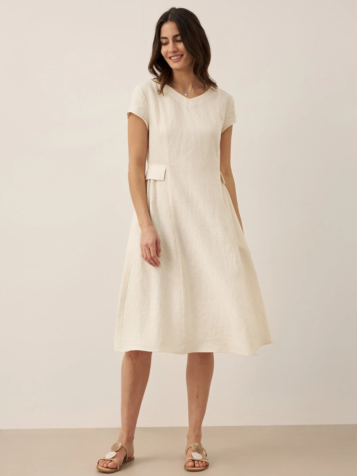 100% Linen Natural Summer V-Neck Dress ALEXA by LINTICO