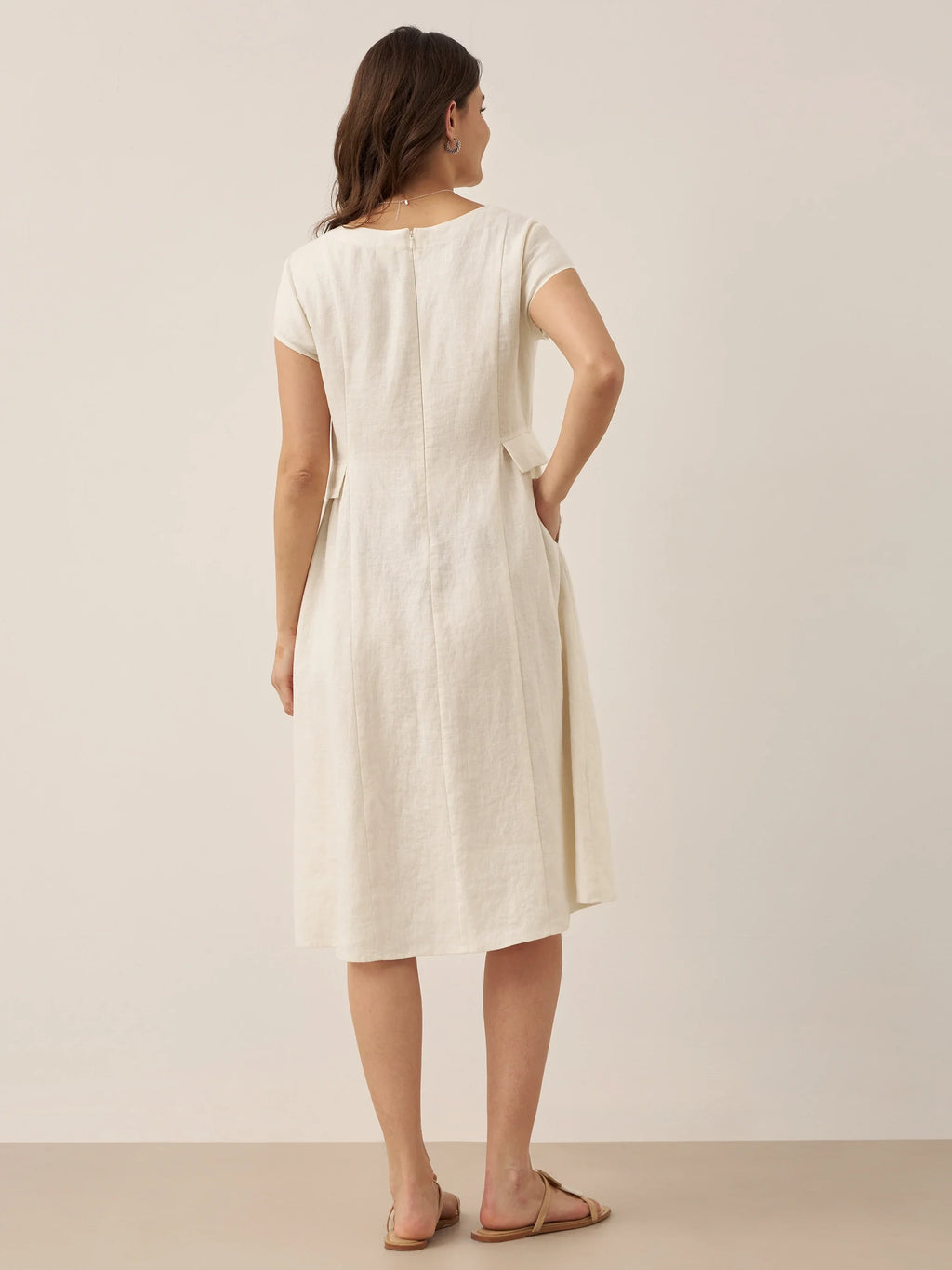 100% Linen Natural Summer V-Neck Dress ALEXA by LINTICO