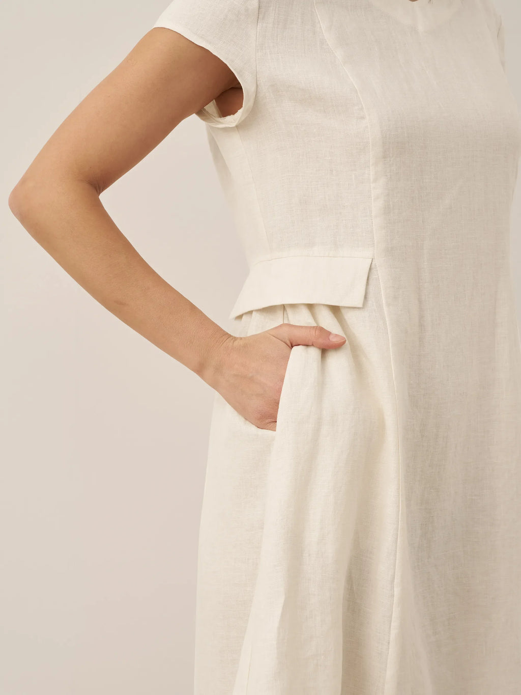 100% Linen Natural Summer V-Neck Dress ALEXA by LINTICO
