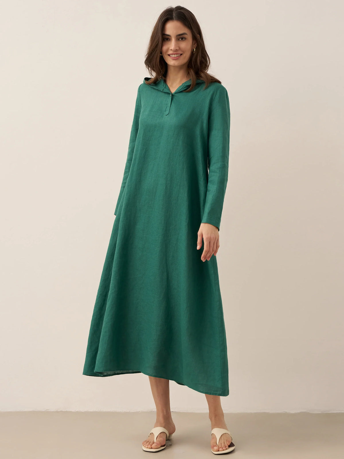 100% Linen Hooded Pullover Maxi Dress REBECCA by LINTICO
