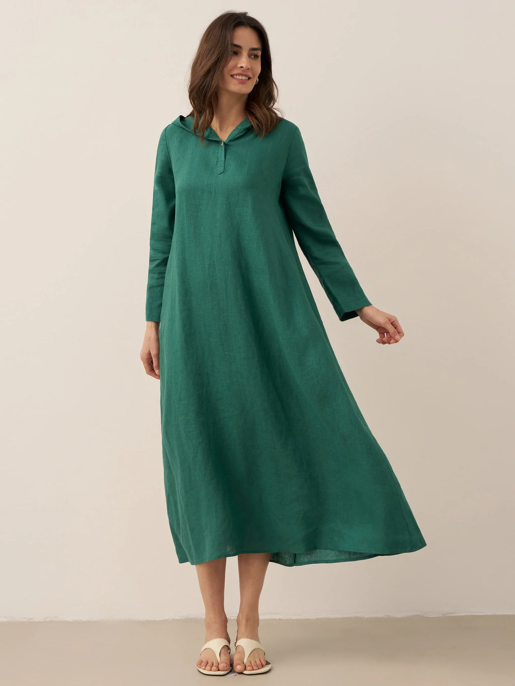 100% Linen Hooded Pullover Maxi Dress REBECCA by LINTICO