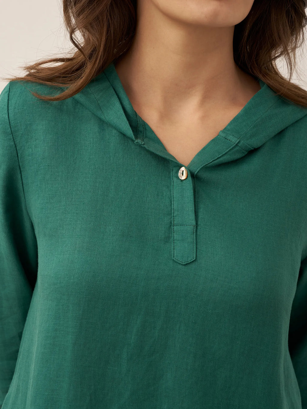 100% Linen Hooded Pullover Maxi Dress REBECCA by LINTICO