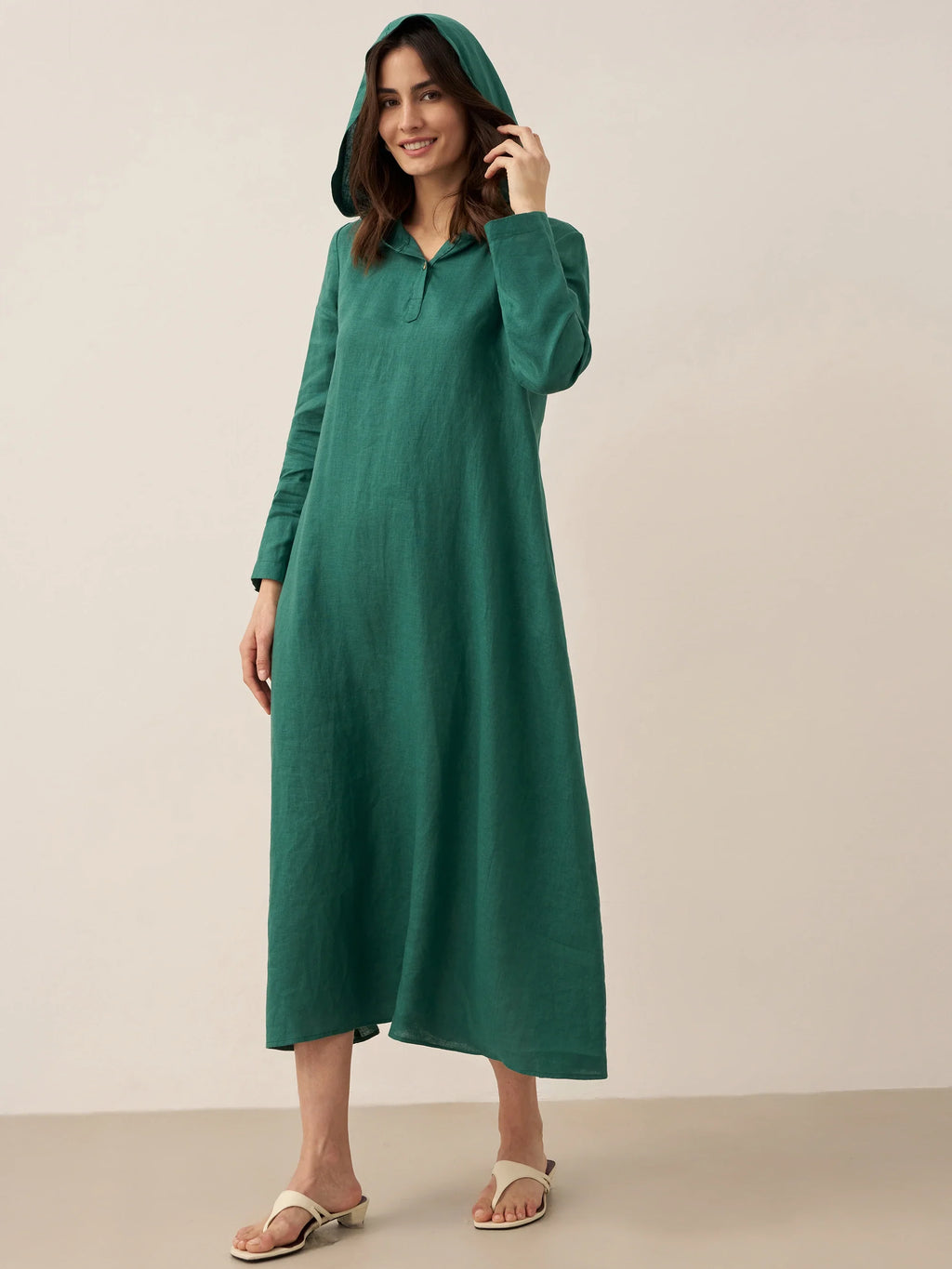 100% Linen Hooded Pullover Maxi Dress REBECCA by LINTICO