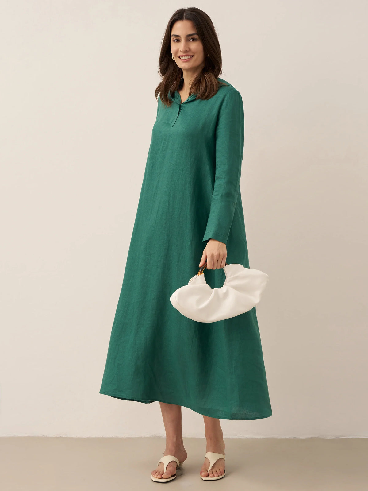 100% Linen Hooded Pullover Maxi Dress REBECCA by LINTICO
