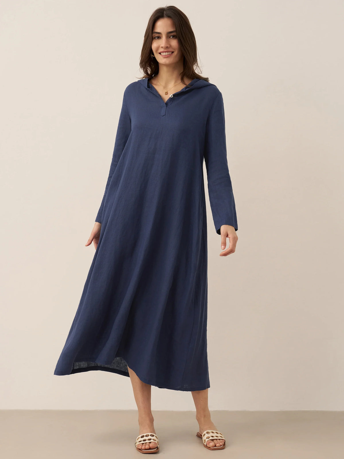 100% Linen Hooded Pullover Maxi Dress REBECCA by LINTICO