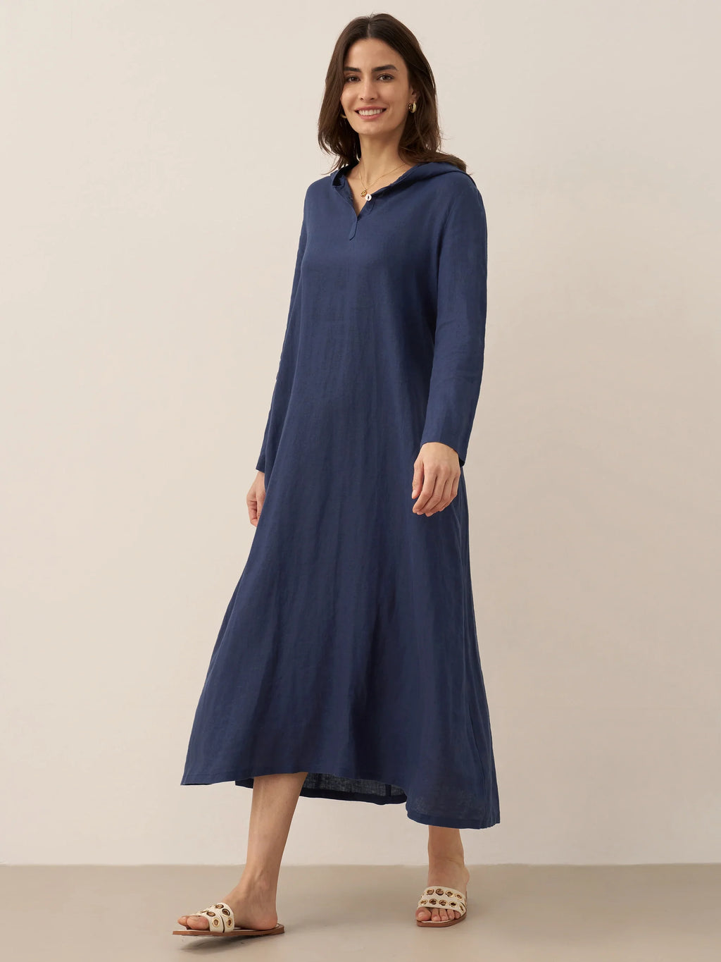 100% Linen Hooded Pullover Maxi Dress REBECCA by LINTICO