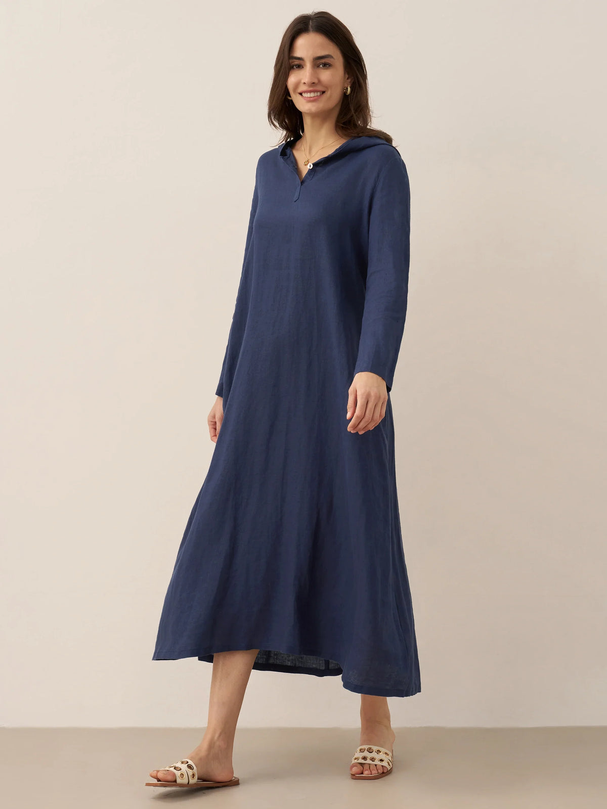100% Linen Hooded Pullover Maxi Dress REBECCA by LINTICO