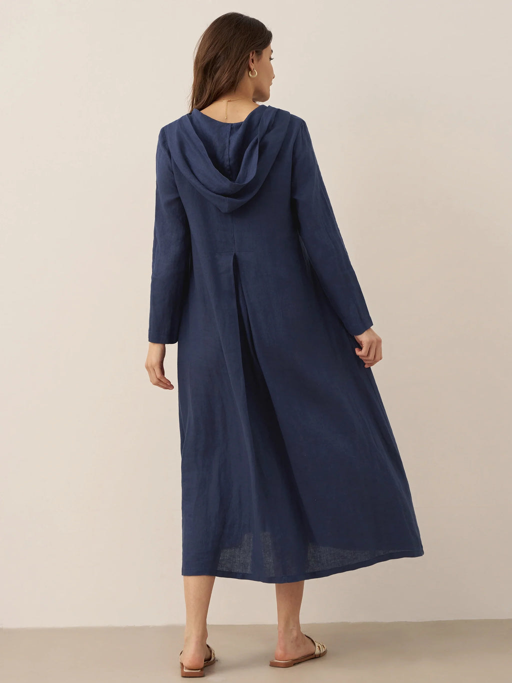 100% Linen Hooded Pullover Maxi Dress REBECCA by LINTICO