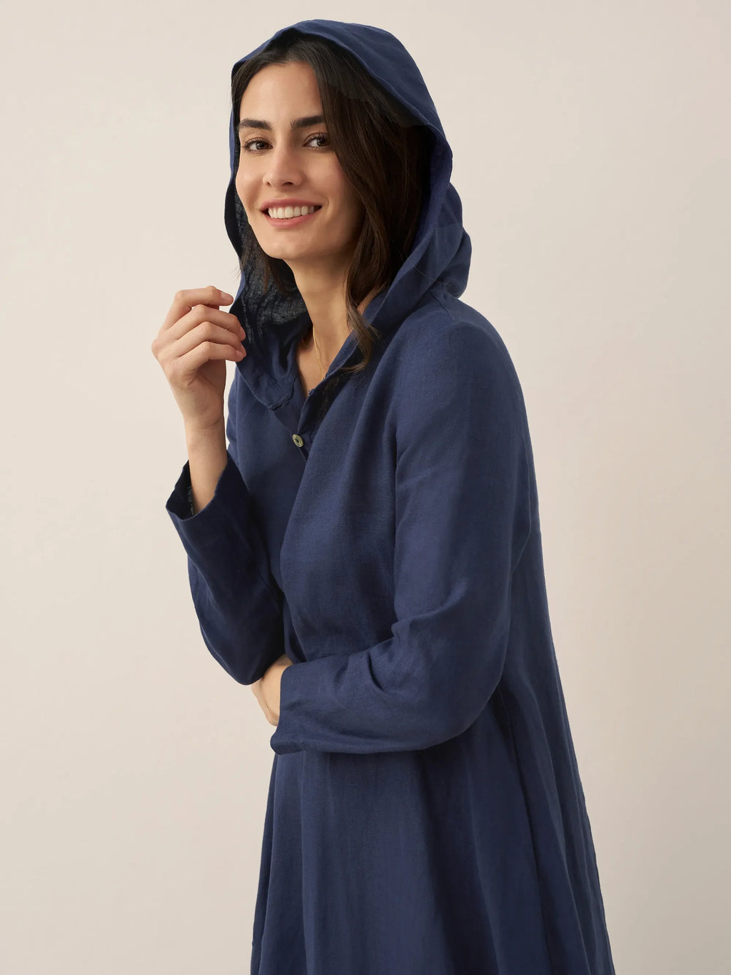 100% Linen Hooded Pullover Maxi Dress REBECCA by LINTICO