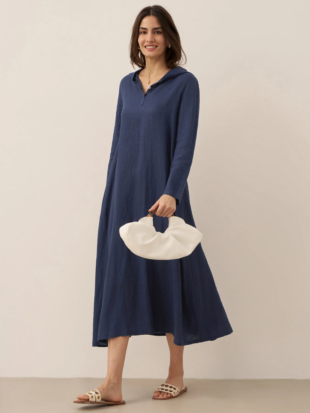 100% Linen Hooded Pullover Maxi Dress REBECCA by LINTICO