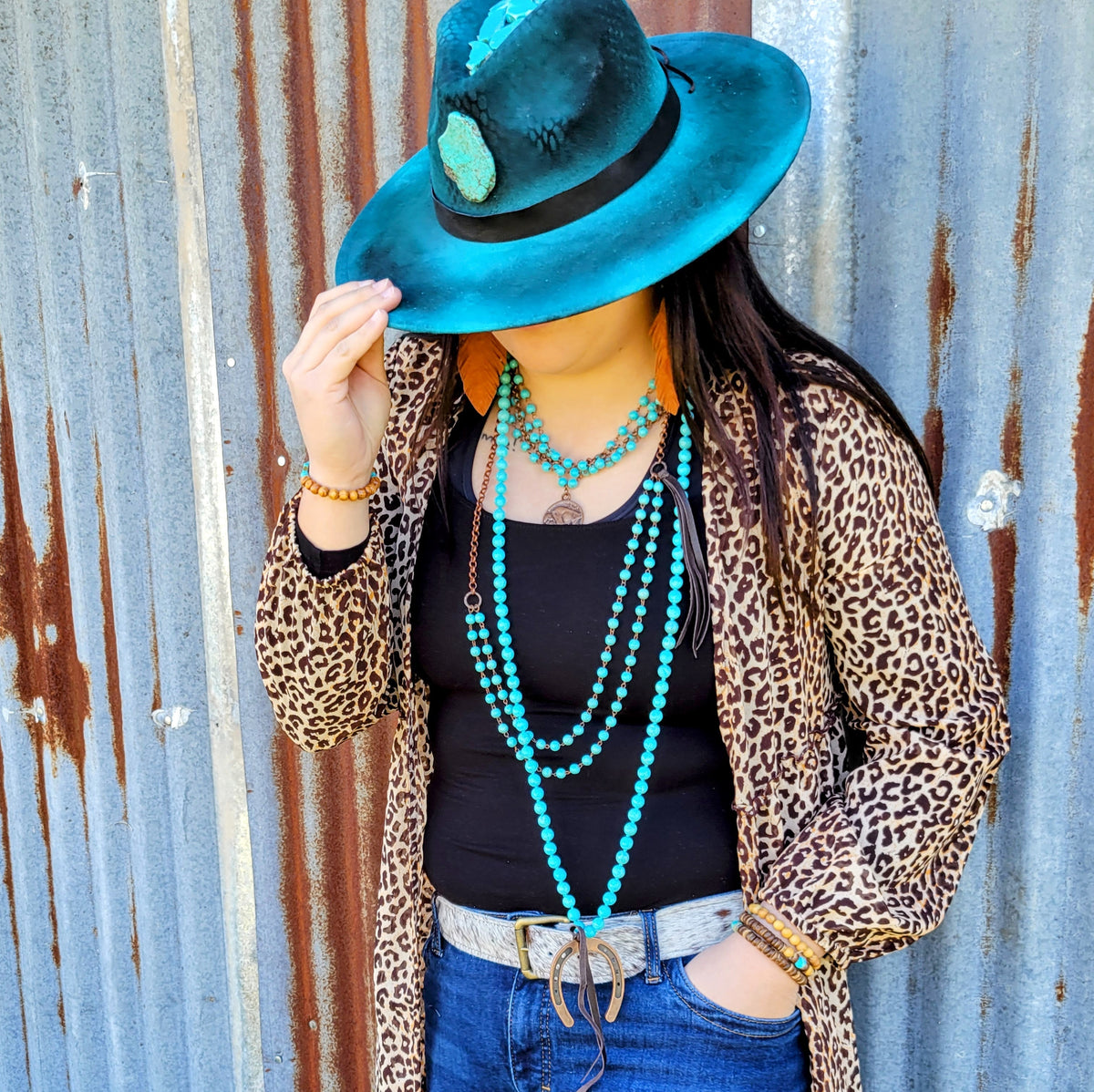 Blue Turquoise Collar-Length Necklace w/ Indian Buffalo Coin 114E by The Jewelry Junkie