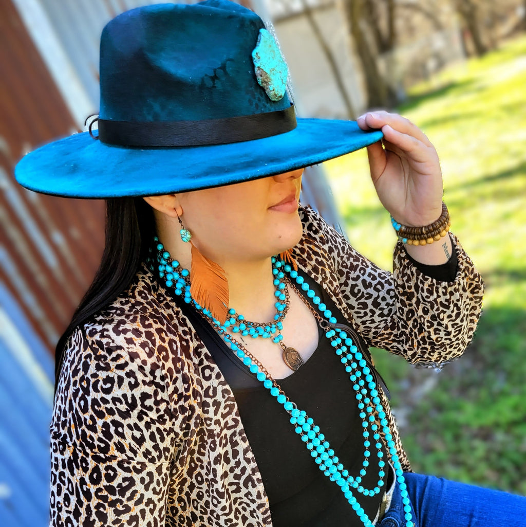 Blue Turquoise Collar-Length Necklace w/ Indian Buffalo Coin 114E by The Jewelry Junkie