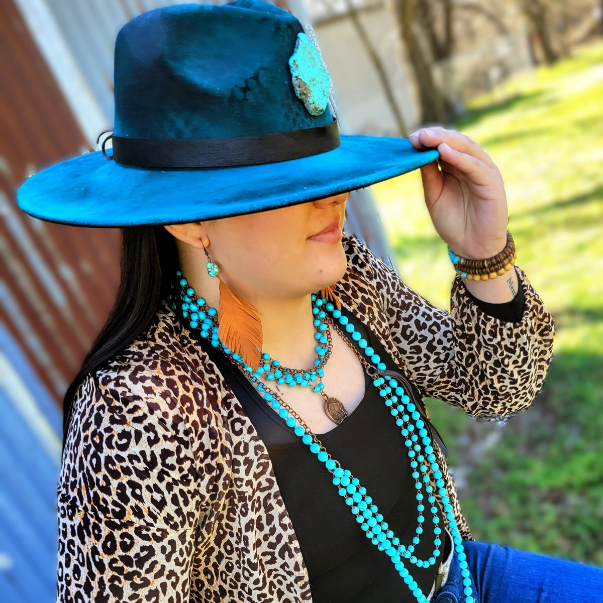 Blue Turquoise Collar-Length Necklace w/ Indian Buffalo Coin 114E by The Jewelry Junkie