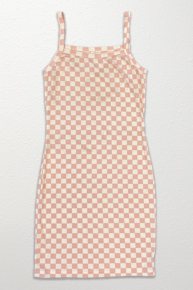 Checkered rib knit tank top dress by Miss Sparkling