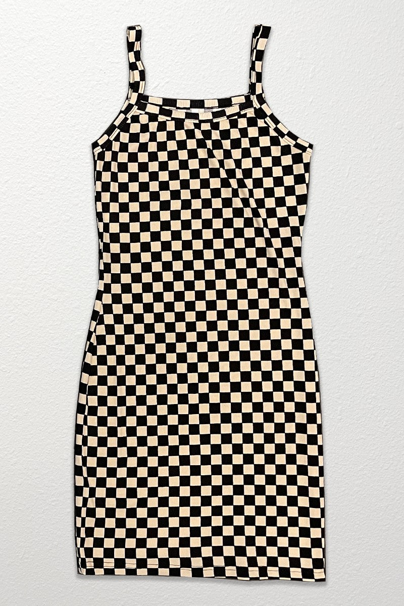 Checkered rib knit tank top dress by Miss Sparkling