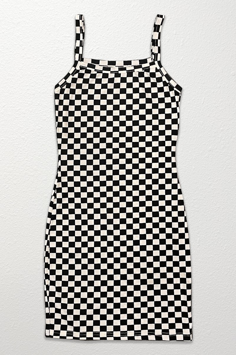 Checkered rib knit tank top dress by Miss Sparkling