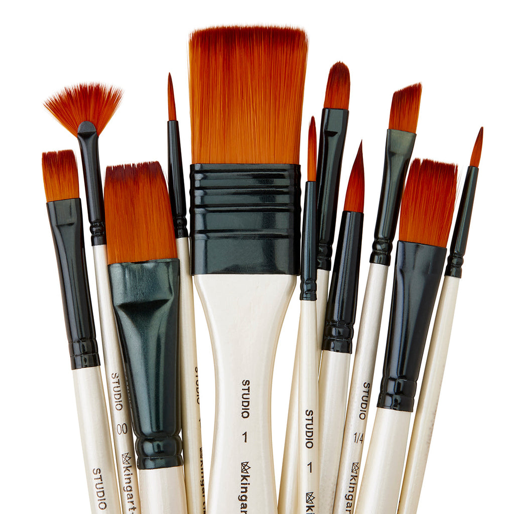Studio Gold Nylon Brush Set - Acrylic & Watercolor - 12 Piece by KINGART