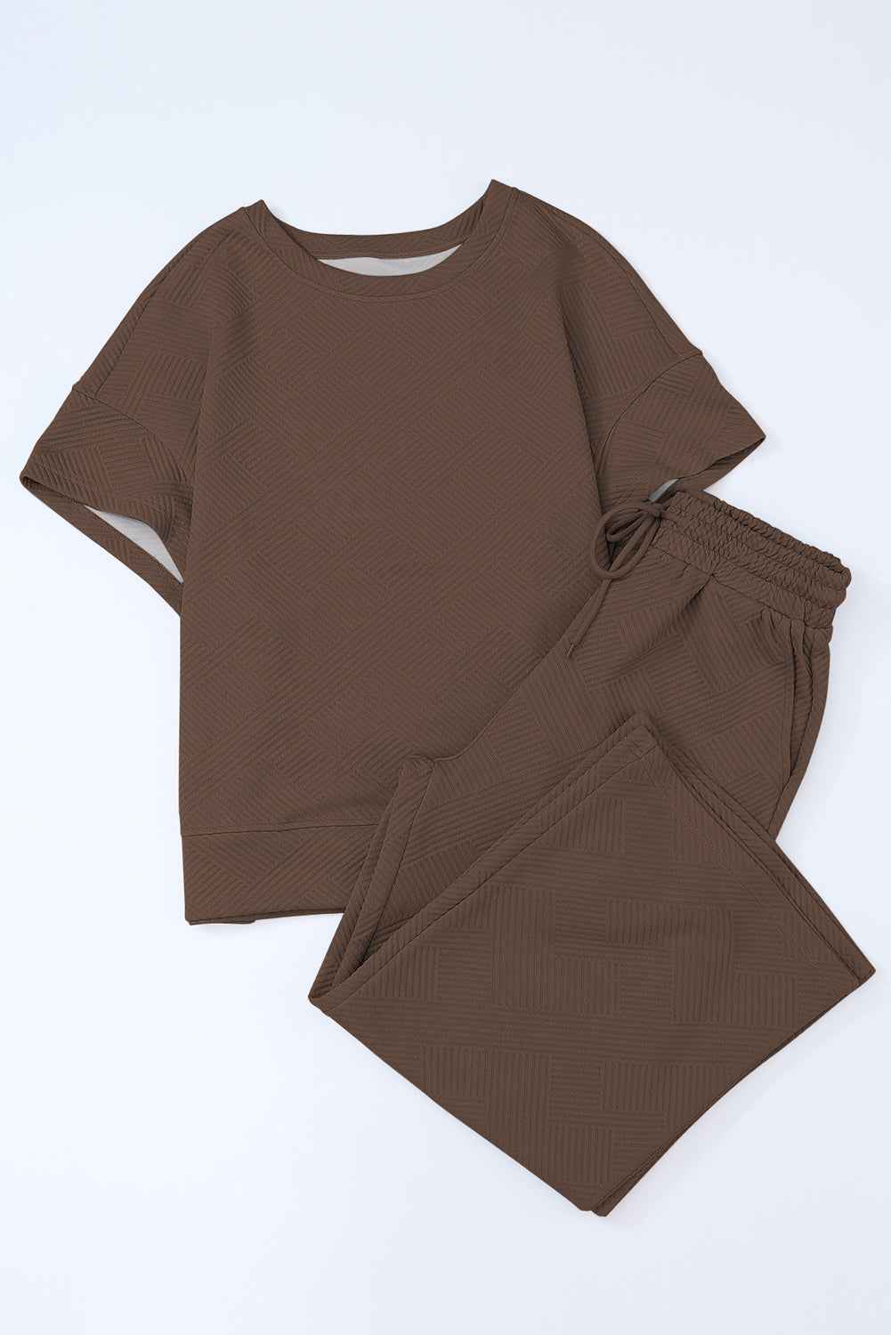 Brown Textured Loose Fit T Shirt and Drawstring Pants Set by Wild and Free Boutique