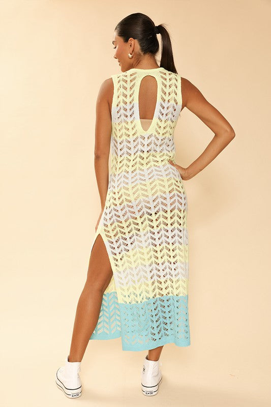 Miss Sparkling Open knit color block cover up by Miss Sparkling