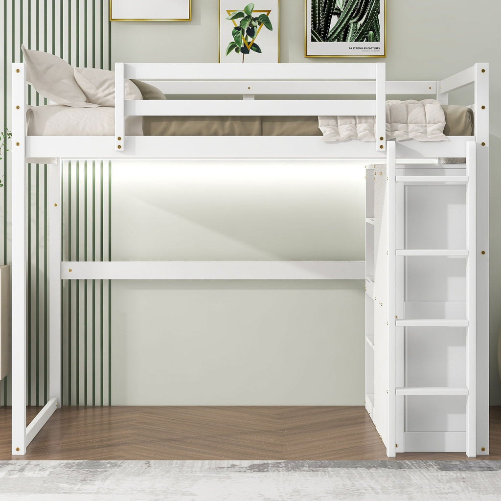 Loft Bed With Built In Wardrobe, Storage Shelves, And LED Light by Unique Piece Furniture