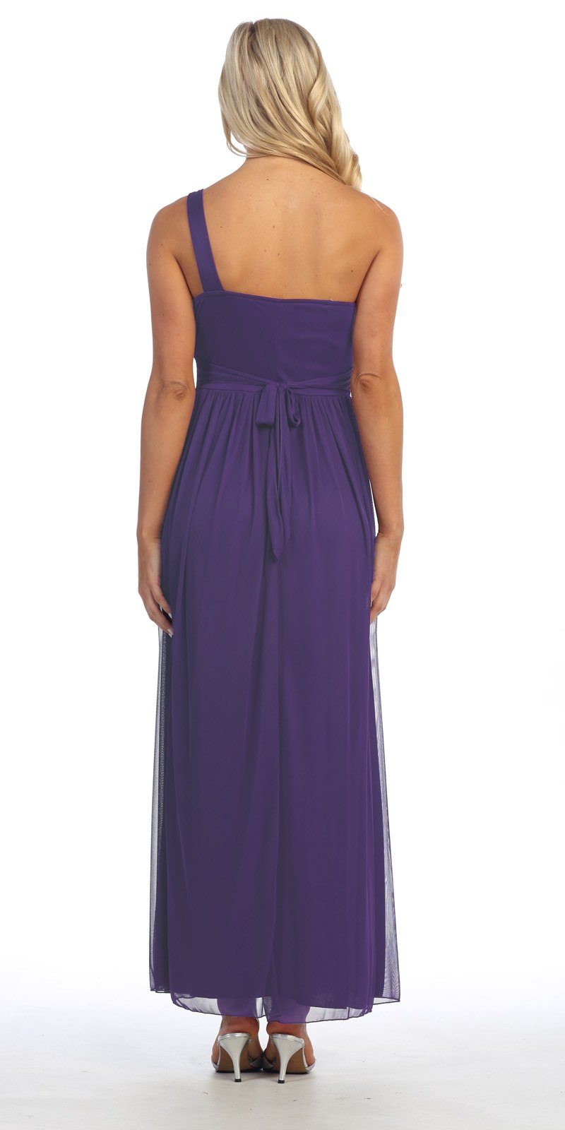 CLEARANCE - Celavie 2095L Long Lavender One Shoulder Gown Chiffon Empire (Size L) by DiscountDressShop