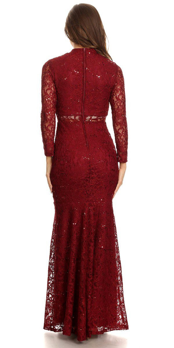 CLEARANCE - Eureka 2095 Long Sleeve Lace Dress Mock 2-Piece High Neck (Size XL) by DiscountDressShop
