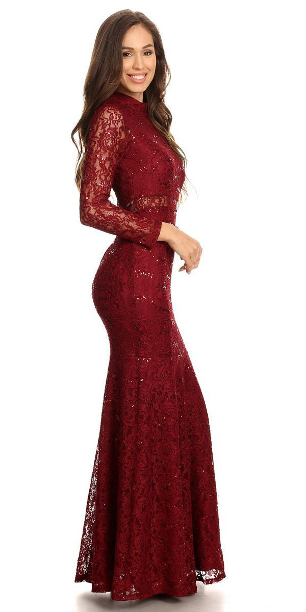 CLEARANCE - Eureka 2095 Long Sleeve Lace Dress Mock 2-Piece High Neck (Size Medium) by DiscountDressShop